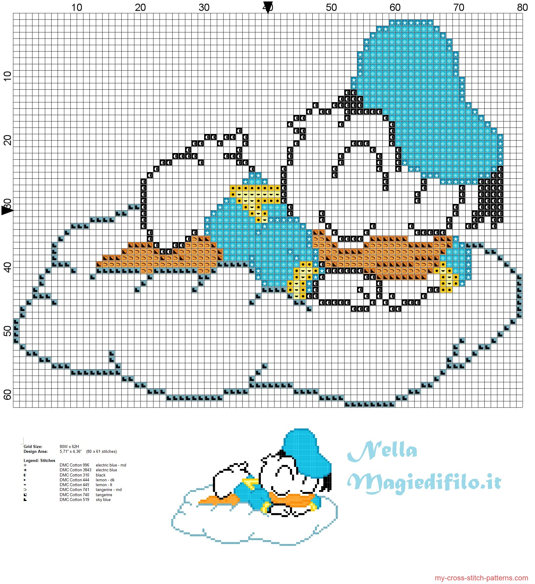 Baby Donald Duck Sleeping On Cloud Free Cross Stitch Patterns Simple 