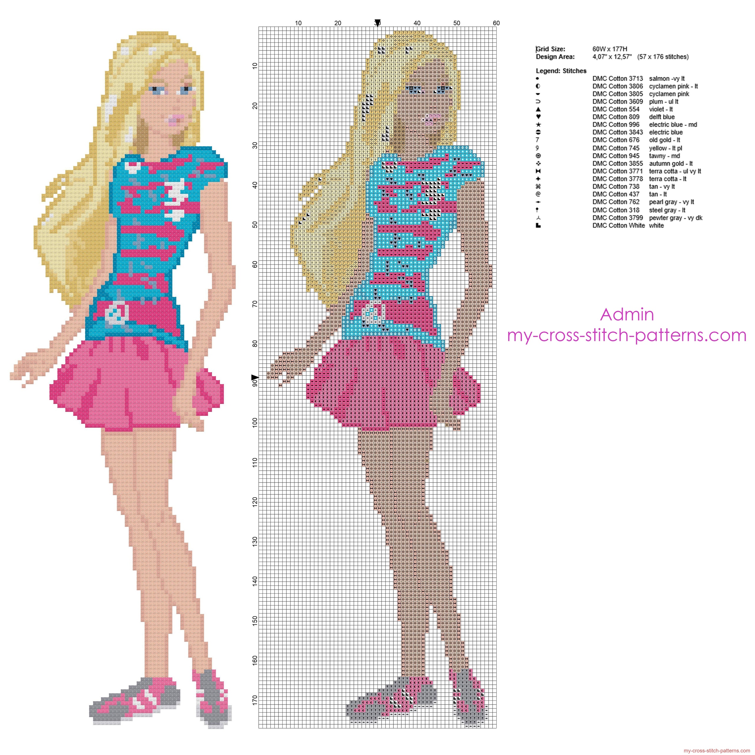 Barbie figure free cross stitch pattern - free cross stitch