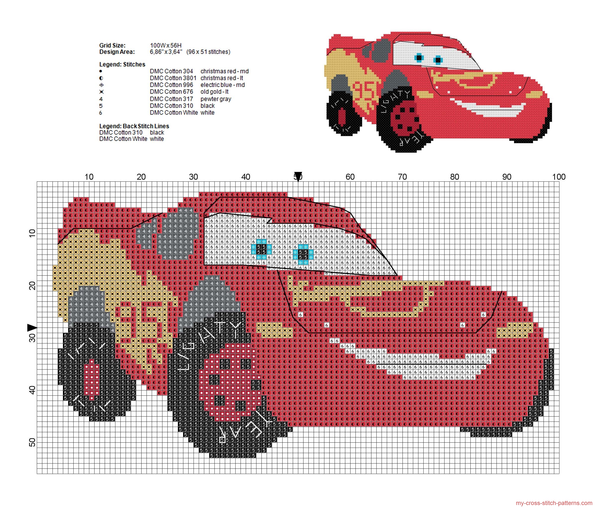 Lightning McQueen Disney Cars cross stitch pattern - free cross stitch  patterns simple unique alphabets baby
