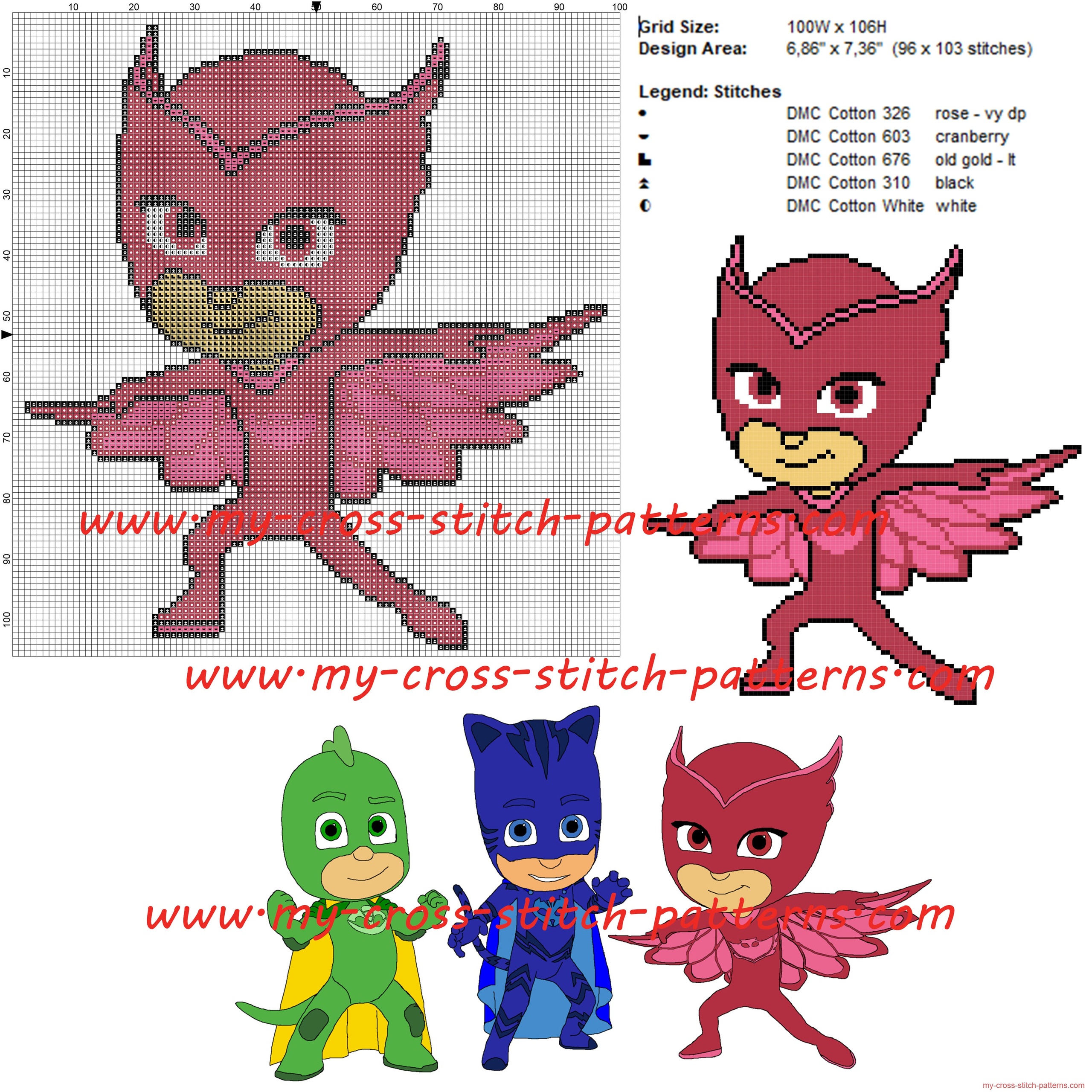 Owlette Pj Masks Cross Stitch Pattern Free Cross Stitch Patterns