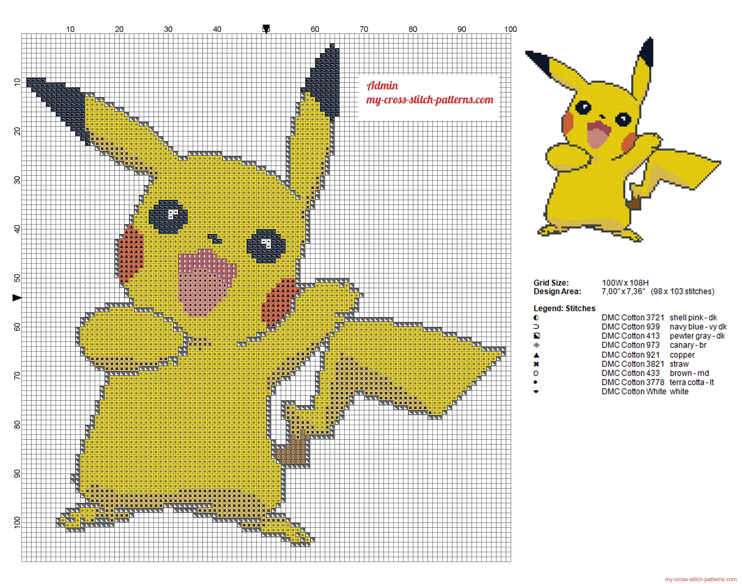 Pokemon Yellow Cross Stitch Pattern instant Download PDF 